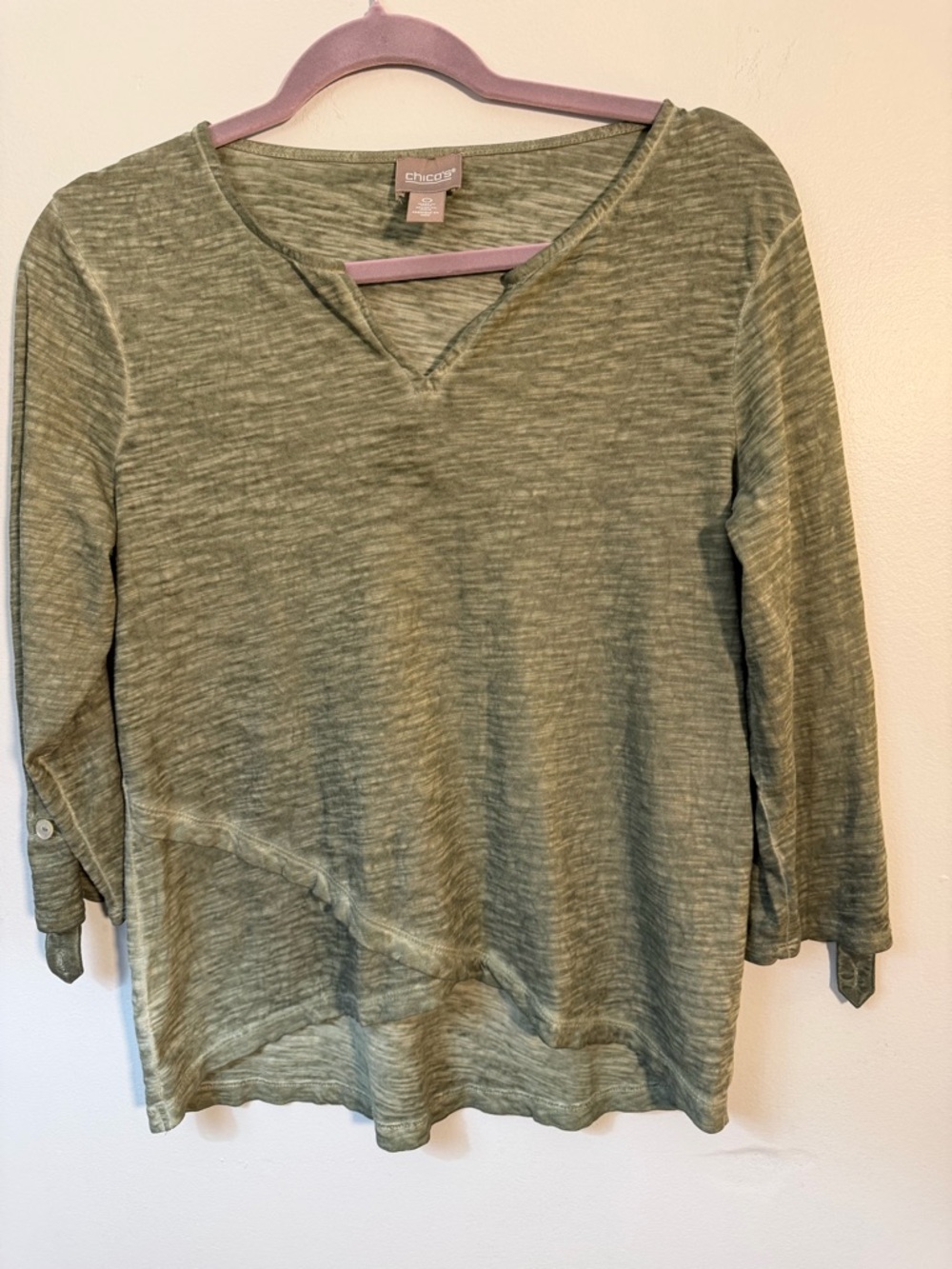 Chico's Olive Green V-Neck Long Sleeve Top